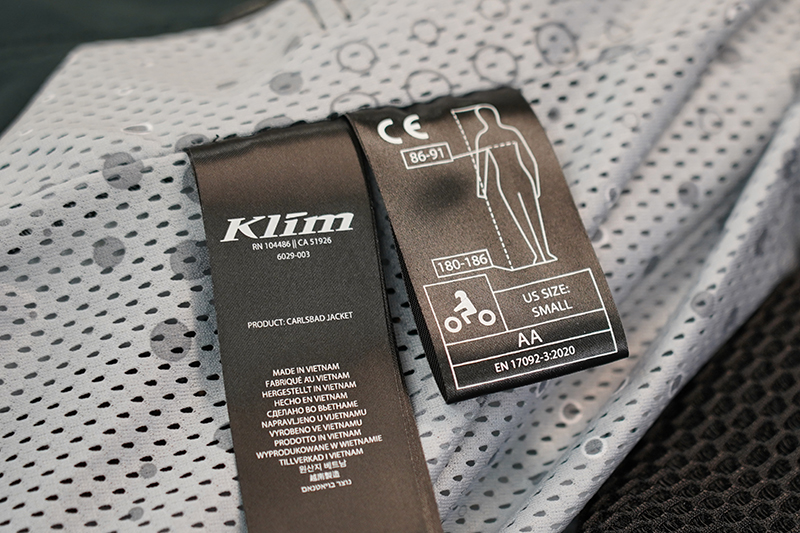 Klim Carlsbad jacket 2026 AA EN17092 label